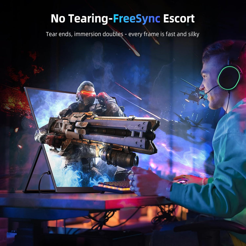 Portable Monitor 18.5' | 120HZ 1ms Gaming Monitor | 125% sRGB | FreeSync, HDR | 350Nits | USB-C & HDMI | VESA & Stand | Large Travel External Second Screen for Laptop, Computer, Game Consoles