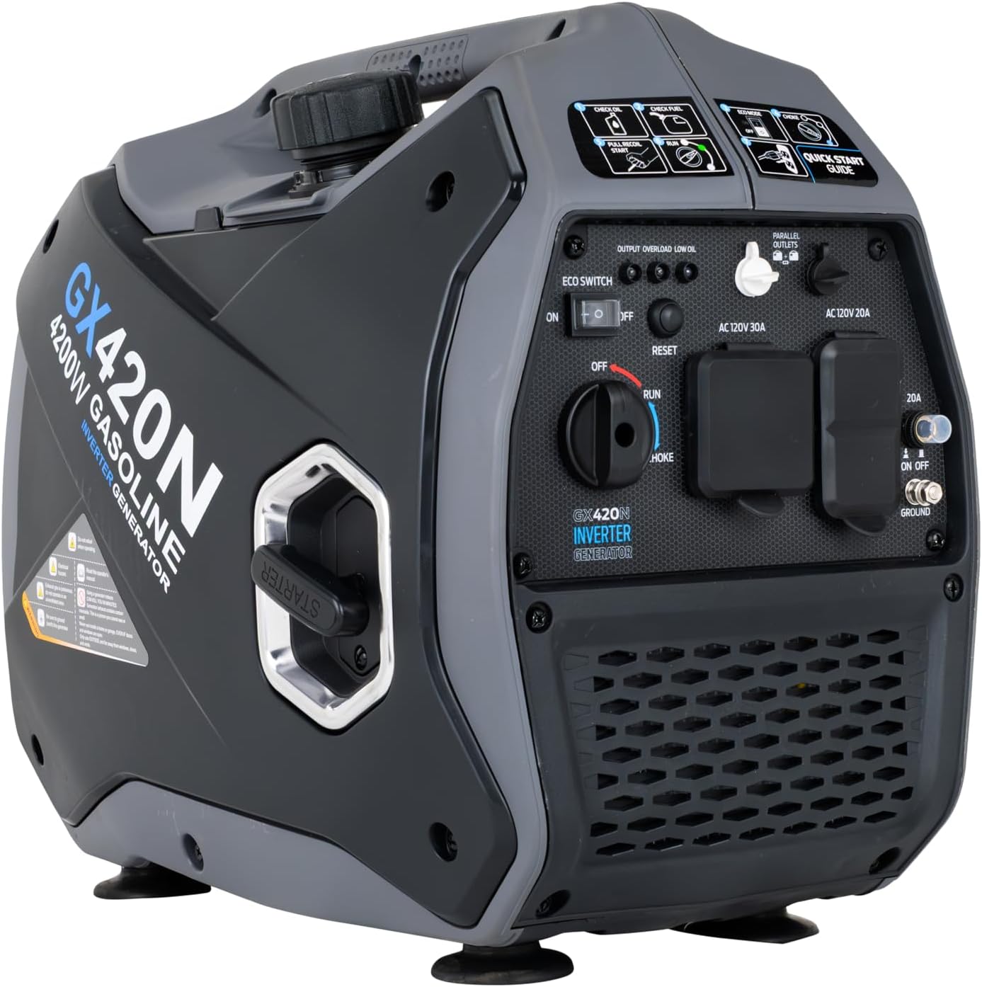 Pulsar 4,200W Portable Gas-Powered Quiet Inverter Generator for Home Emergency Backup, Parallel Capability, RV Ready, Long Run Time, GX420N