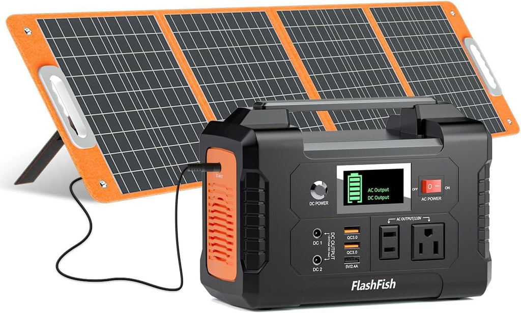 Solar Generator With Solar Panel Included, FF Flashfish 151Wh/40800mAh Portable Power Station+100W Solar Panel(DC/USB-A/USB-C Output), Backup Power Battery For Camping Home Power Outage