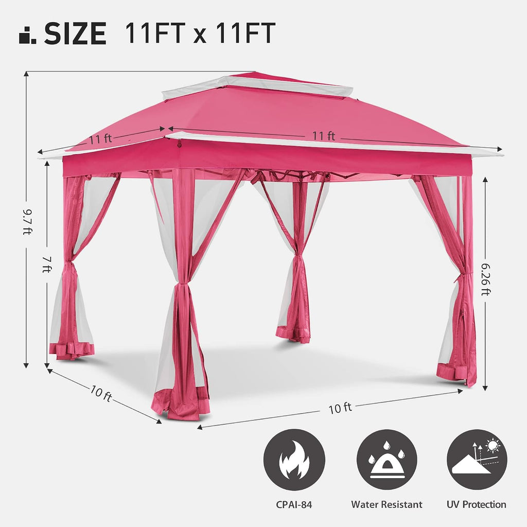 Joyside Pop Up Gazebo with Mosquito Netting - 11' x 11' Canopy Tent for Patios, Outdoor Shelter, Wedding Tent (Pink)