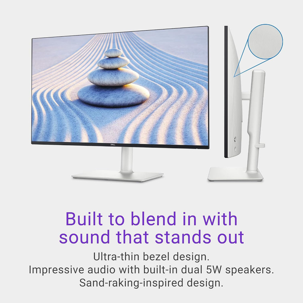 Dell S27 inch Monitor, LED FHD - 100Hz Refresh Rate 15001 Contrast Ratio, AMD FreeSync - VESA, Integrated 2x5W Speaker, HeightTiltSwivelPivot, 2 x HDMI, White