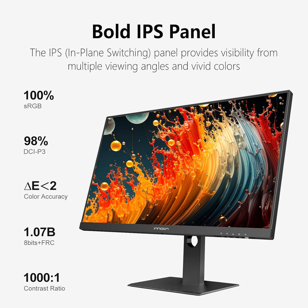 INNOCN 27' 4K USB-C Monitor for Laptop MacBook/Mac mini - 16:9 IPS 3840 x 2160 Display, HDR400, DeltaE＜2, DisplayPort, HDMI PC Monitor, 1.07B+ Colors, Built-in Speakers, Adjustable Stand, Black