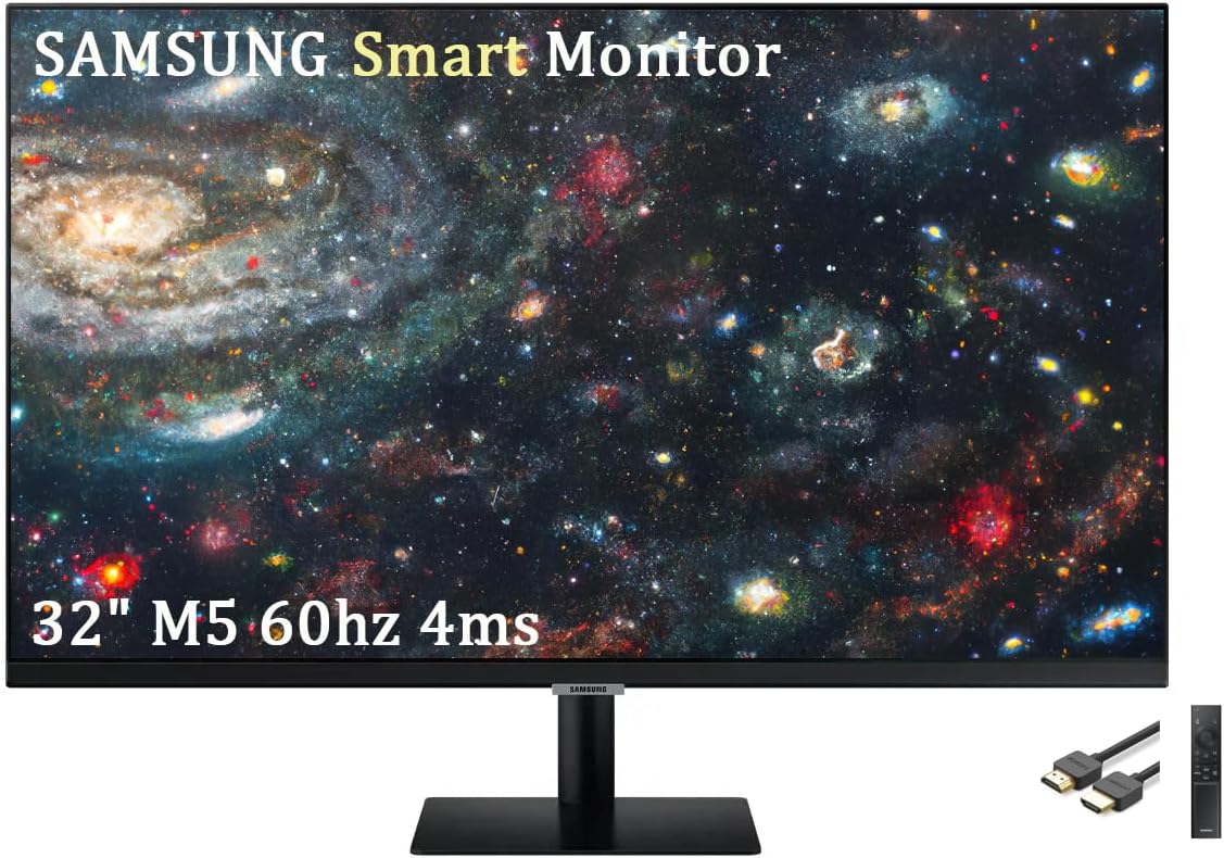 Samsung 32' M5 Series FHD Smart Monitor with Streaming TV, 60Hz, 4ms, Multiple Ports, HDMI, Black, with GSF HDMI Cable