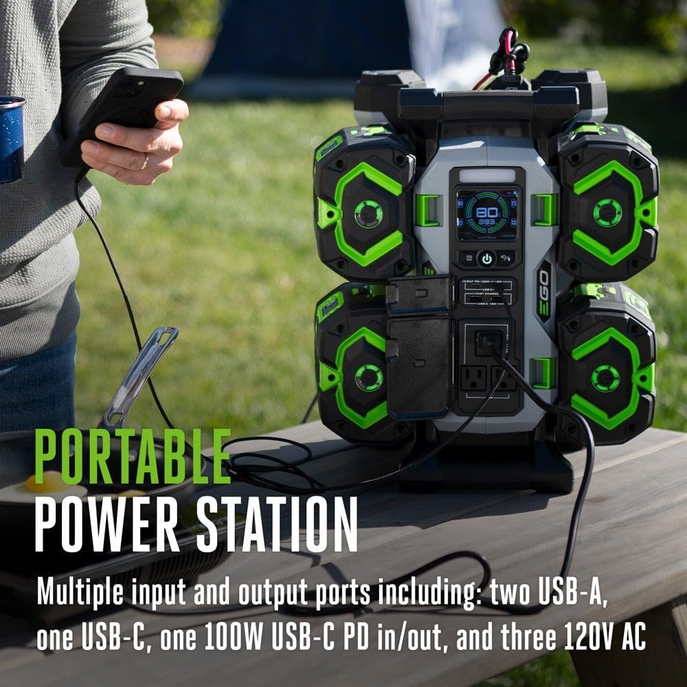 EGO POWER+ Portable Power Station, 1400W, Battery Powered, Inverter Generator for Home and Outdoor, Includes (2) 56V 6.0Ah Batteries and Charger - PST1405-2