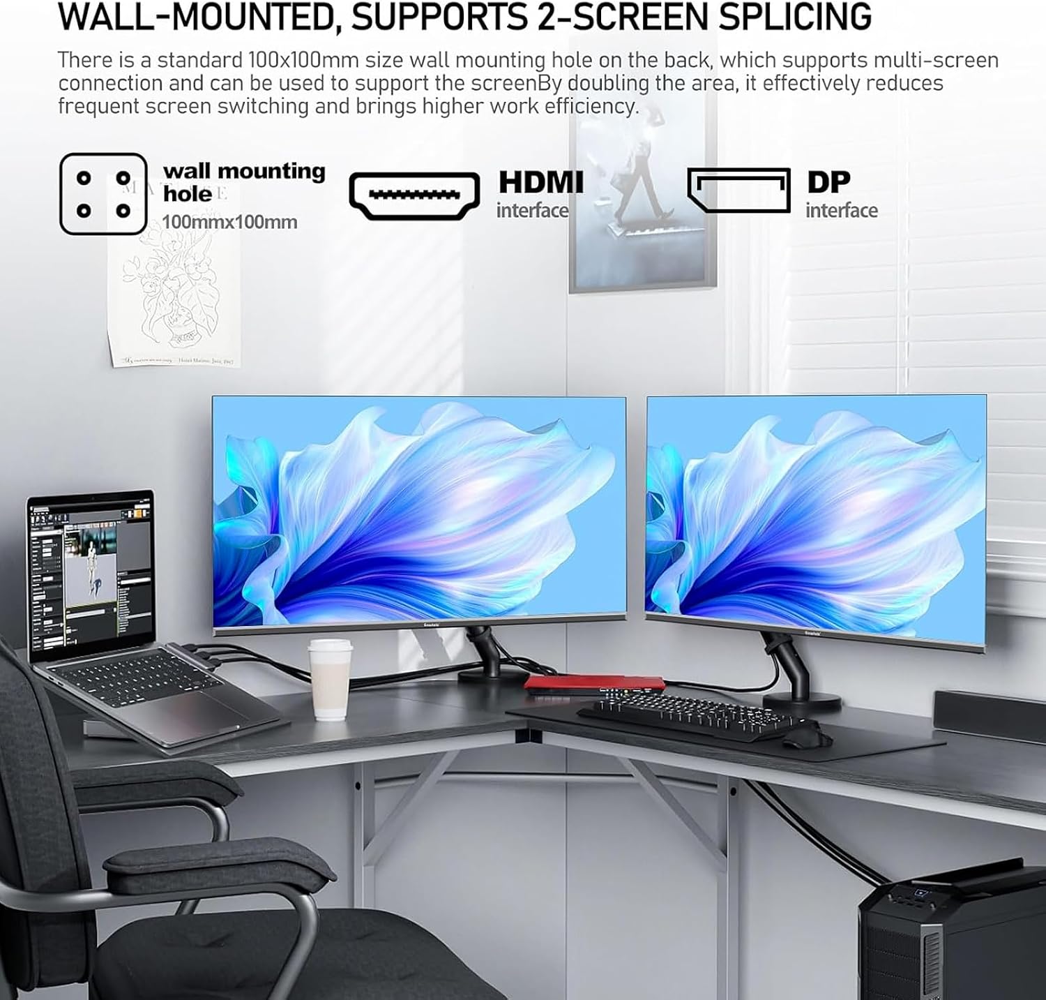 Gawfolk 32 Inch 4K UHD Computer Monitor, Ultra-Clear (3840×2160p) Screen, 100% sRGB,178° Viewing Angle, Display Port、HDMI, Compatible with Wall mounting 100 * 100MM - Black