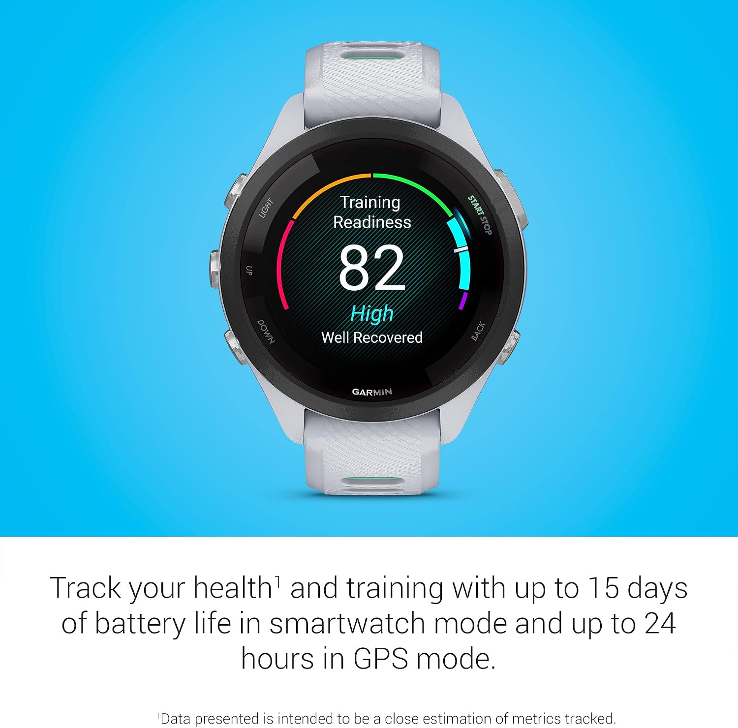 Garmin Forerunner 265S Running Smartwatch, Colorful AMOLED Display, Training Metrics and Recovery Insights, Whitestone and Neo Tropic