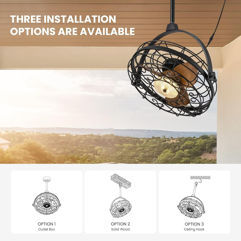 23'' Outdoor Ceiling Fans with Lights, Gazebo Fan Wet Rated Remote&APP Control, Dimmable Hanging Fan with Plug in Cord for Patio Pergola