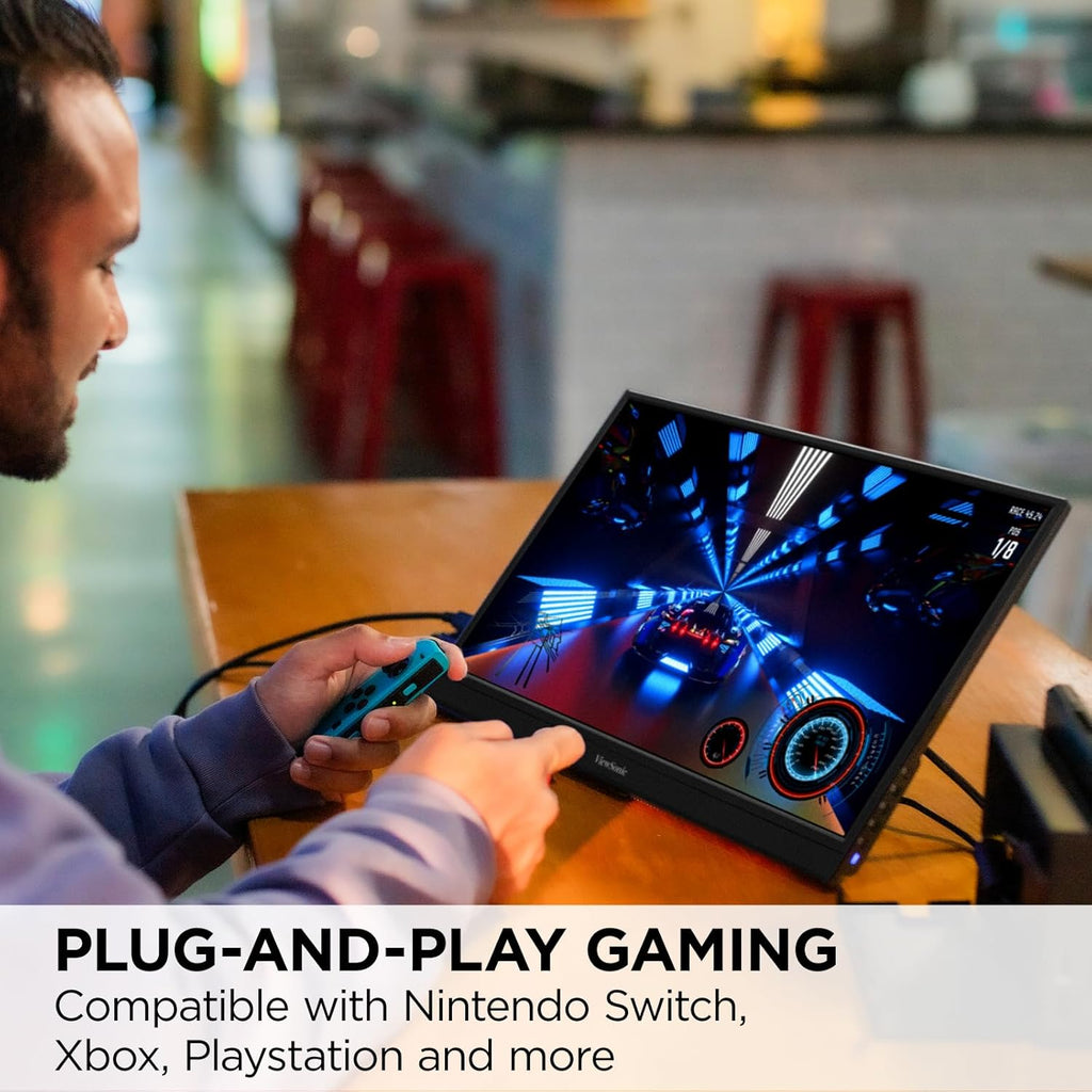 ViewSonic VX1654 16 Inch 1080p Portable Gaming Monitor, IPS Display with 144Hz for Smooth Mobile Workspaces and Fast-Action Gaming, Built-in Stand, 60W USB-C, and Mini HDMI Inputs