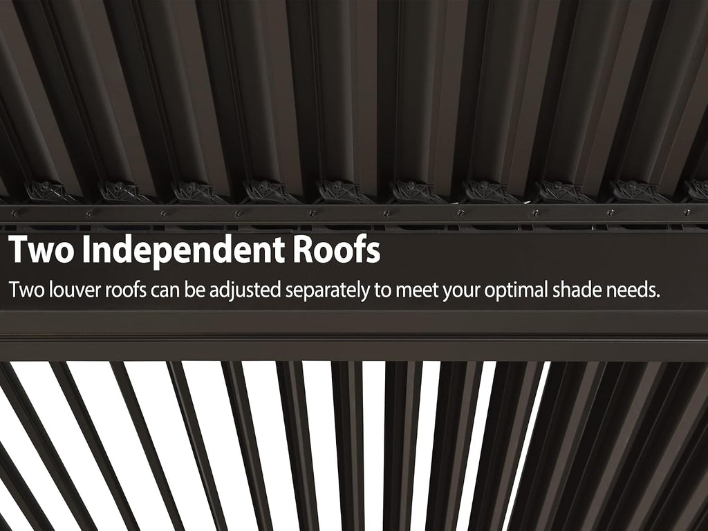 PURPLE LEAF Louvered Pergola 10' × 14' Outdoor Hardtop Gazebo Adjustable Aluminum Sun Shade for Deck Garden Backyard Patio Retractable Roof Canopy Bronze