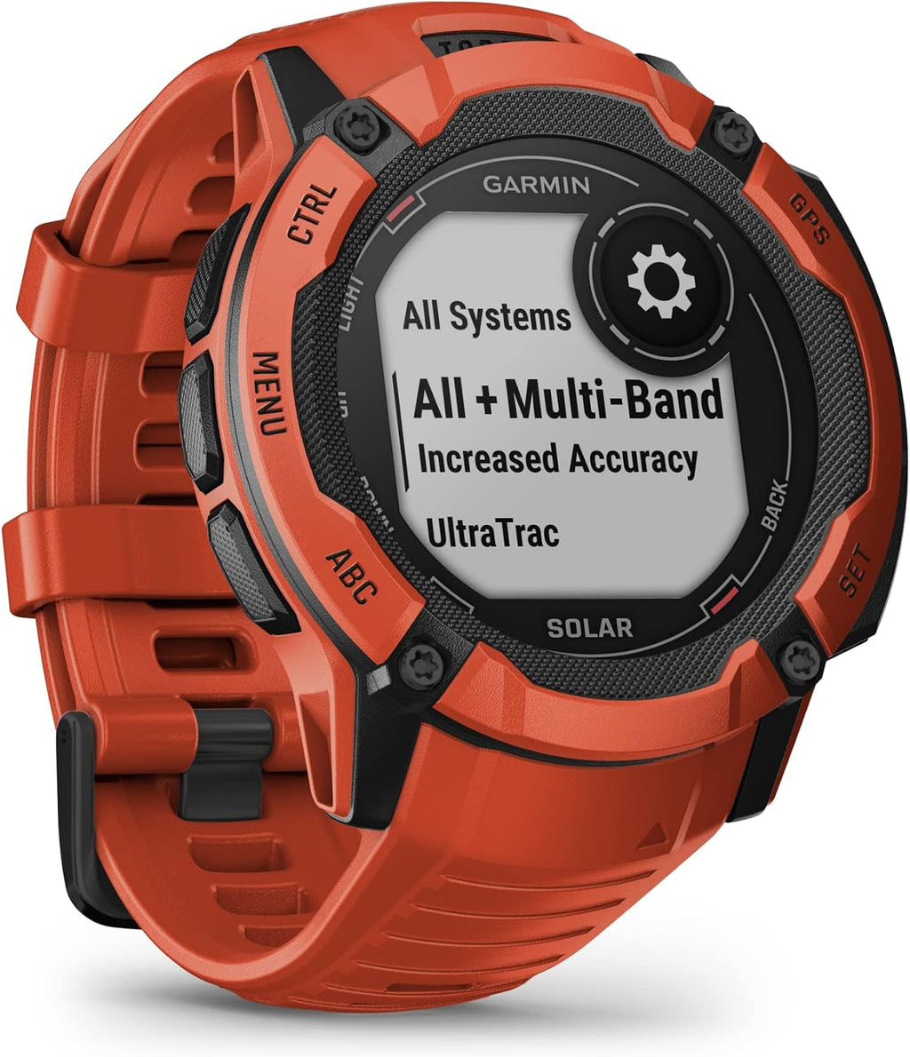 Garmin Instinct 2X Solar, Rugged GPS Smartwatch, Built-in Flashlight, Solar Charging Capability, Multi-Band GNSS, Flame Red
