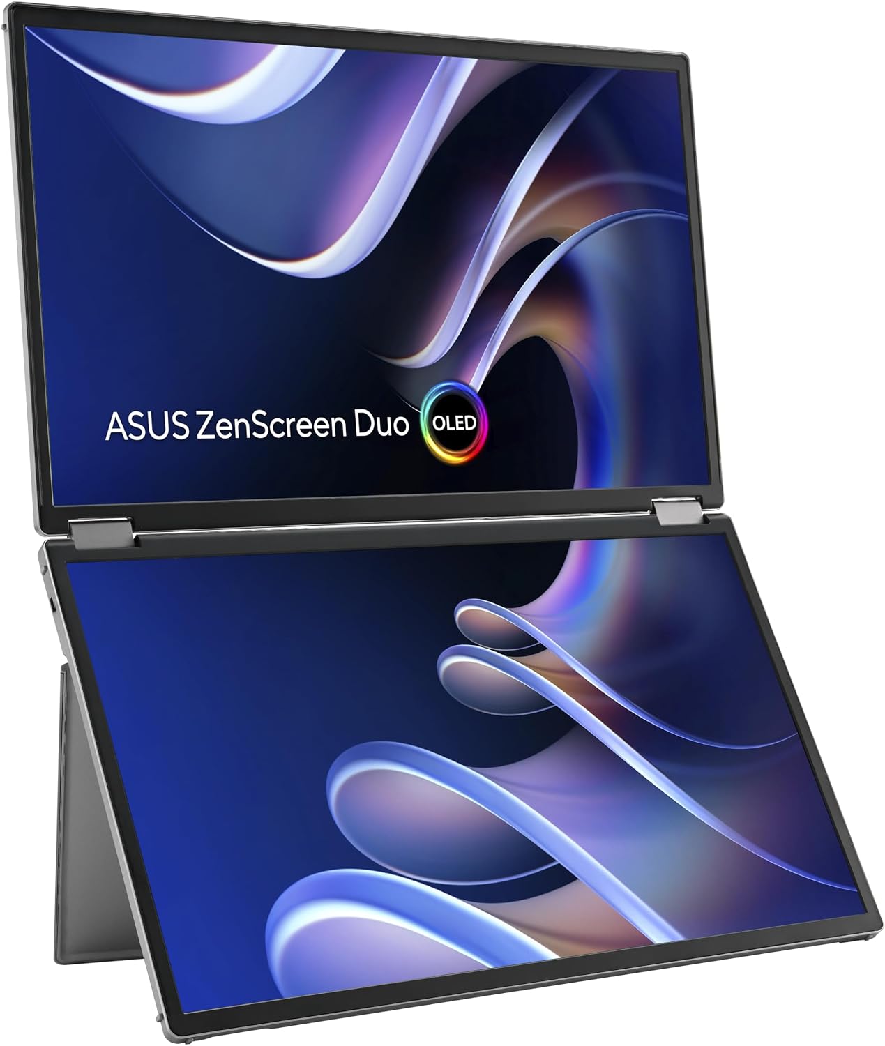 ASUS ZenScreen Duo OLED 360° Foldable Portable Monitor (MQ149CD) - Dual 14-inch, 16:10, 1920x1200, DisplayHDR400 True Black, 100% DCI-P3, Delta<2, Dual USB-C, Mini-HDMI, Kickstand, 3 yr Warranty