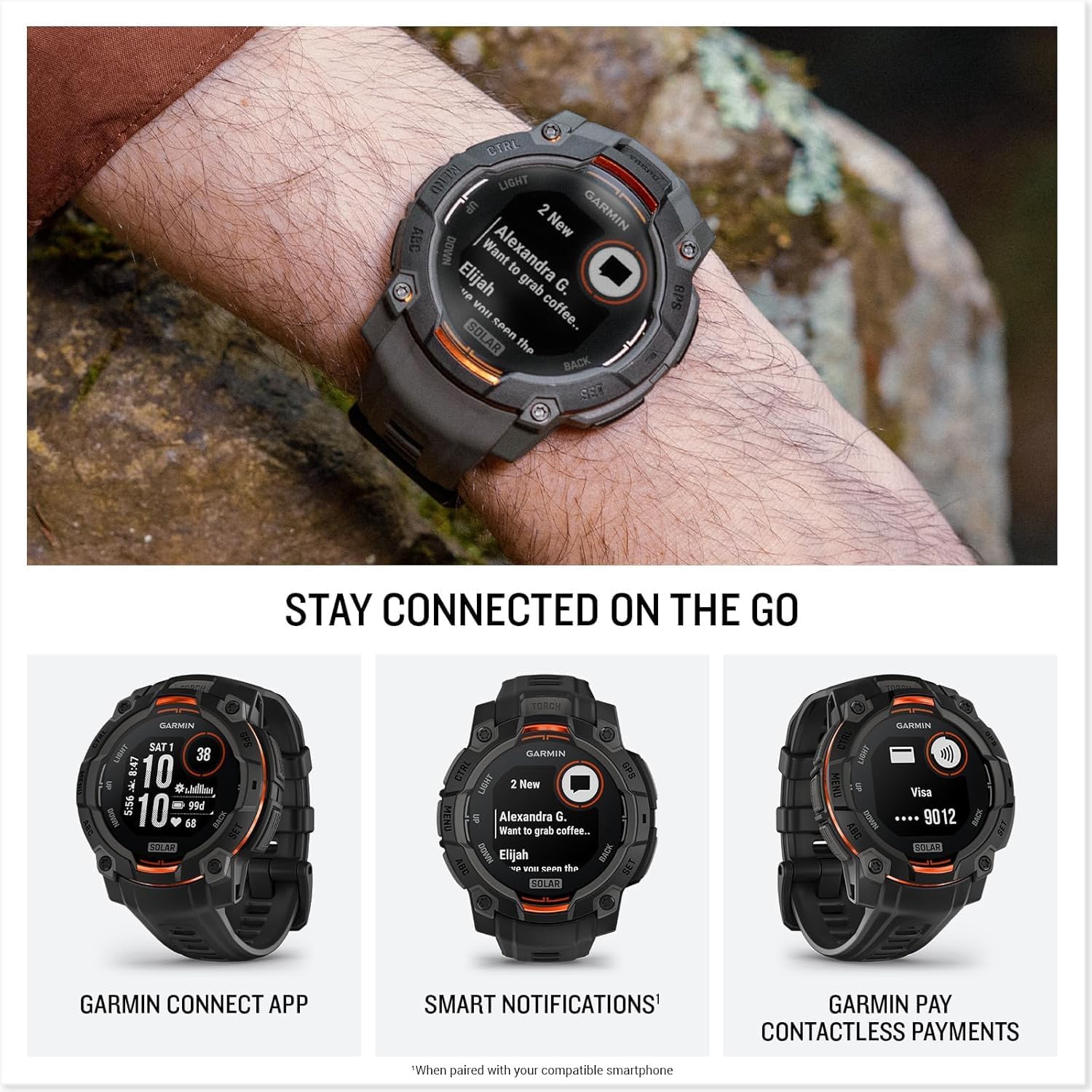 PlayBetter Garmin Instinct 3 Solar 45mm (Black) Rugged Outdoor GPS Smartwatch Bundle - Metal Bezel, Built-in Flashlight, Unlimited Battery Life Portable Charger & HD Screen Protectors