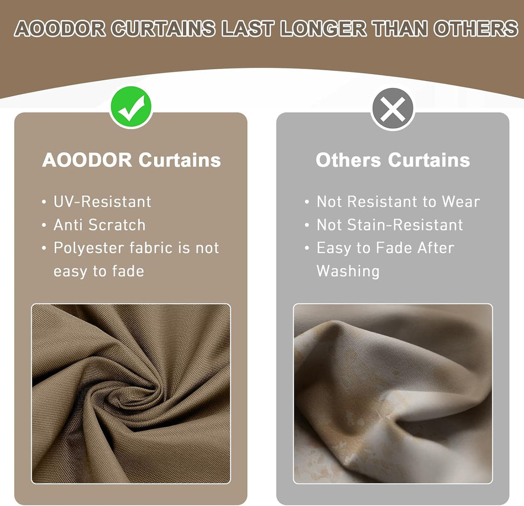Aoodor 12x16 ft Outdoor Gazebo Curtains, 4 Panels Waterproof Privacy Sidewall Replacement with Zipper for Patio Pergola and Canopy, Light Coffee