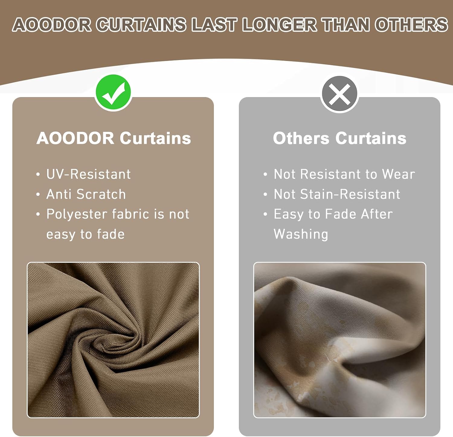 Aoodor 12x14 ft Outdoor Gazebo Curtains, 4 Panels Waterproof Privacy Sidewall Replacement with Zipper for Patio Pergola and Canopy, Light Coffee