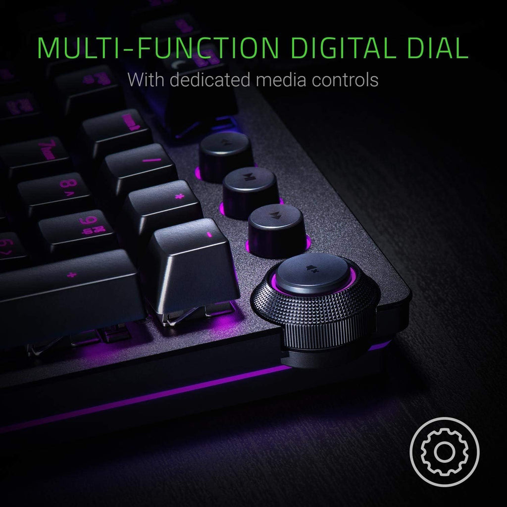 Razer Huntsman Elite Gaming Keyboard: Fast Keyboard Switches - Clicky Optical Switches - Chroma RGB Lighting - Magnetic Plush Wrist Rest - Dedicated Media Keys & Dial - Classic Black