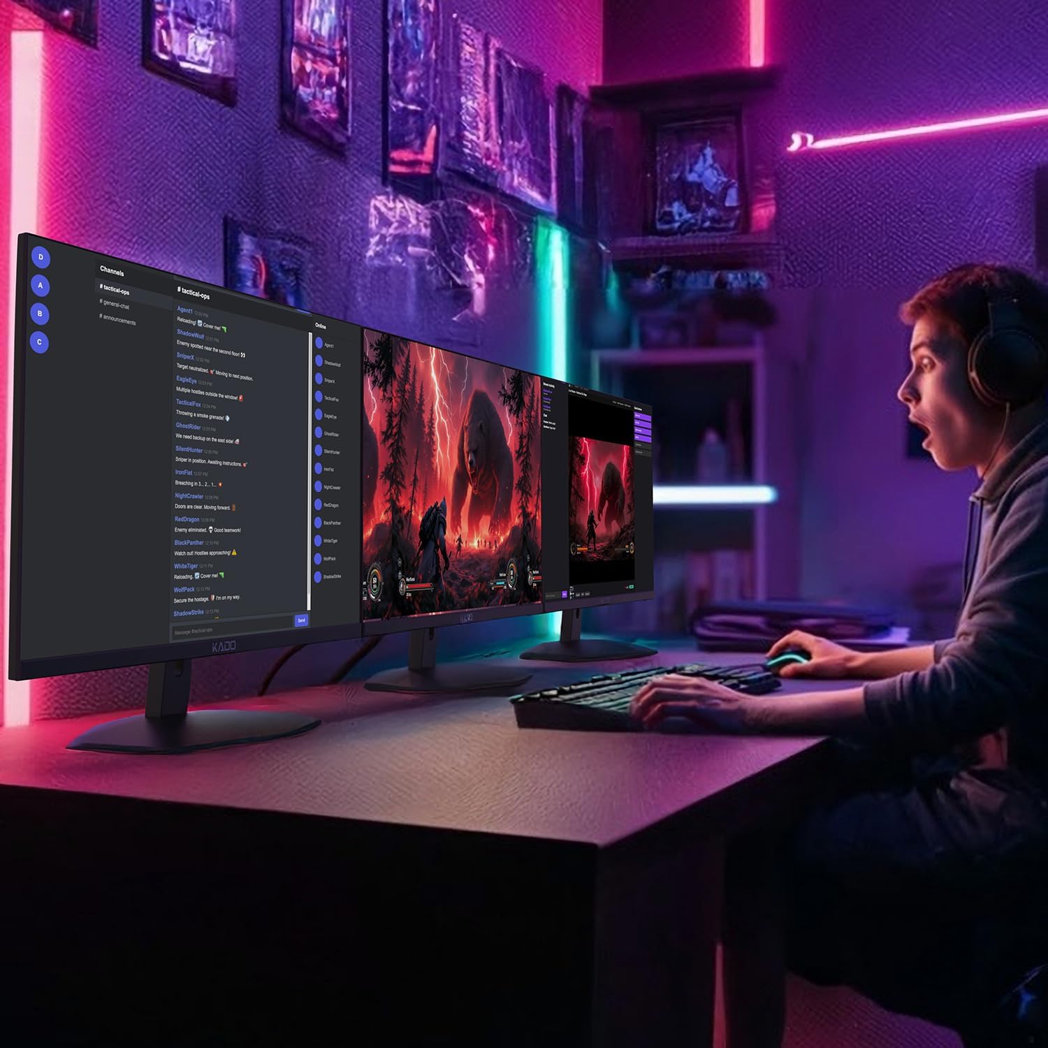 Kado Triple Monitor Setup - 3-Pack 27' 1920x1080 Computer Monitor 75Hz VESA Mount HDMI Office Gaming Hybrid Sim Racing Built-in Speakers (E27X Trio Series)