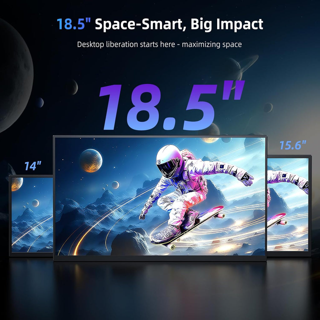 Portable Monitor 18.5' | 120HZ 1ms Gaming Monitor | 125% sRGB | FreeSync, HDR | 350Nits | USB-C & HDMI | VESA & Stand | Large Travel External Second Screen for Laptop, Computer, Game Consoles