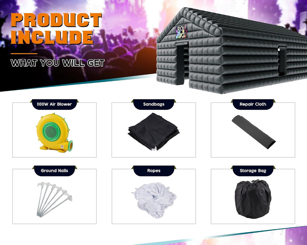 SPECRAFT 30x20x14 FT Large Inflatable Nightclub, Inflatable Tent for Parties with 2 Sides Escape Doors, Party Tent for Birthday Party/Outdoor Events, Black