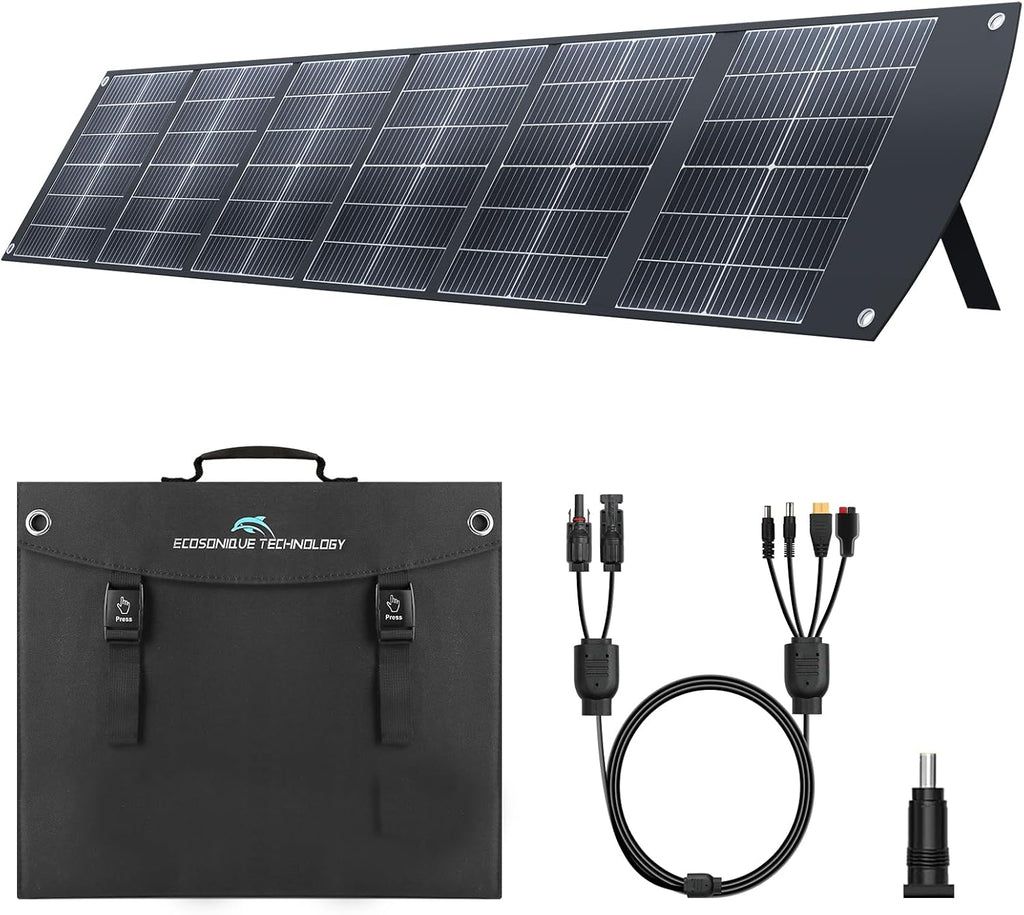 Ecosonique 200W Portable Solar Panel for Power Stations, Foldable & Lightweight with Kickstand, USB-C PD3.0 & USB-A QC3.0, MC4 & Multi-Output for Solar Generators, RVs, Camping, and Outdoor Use