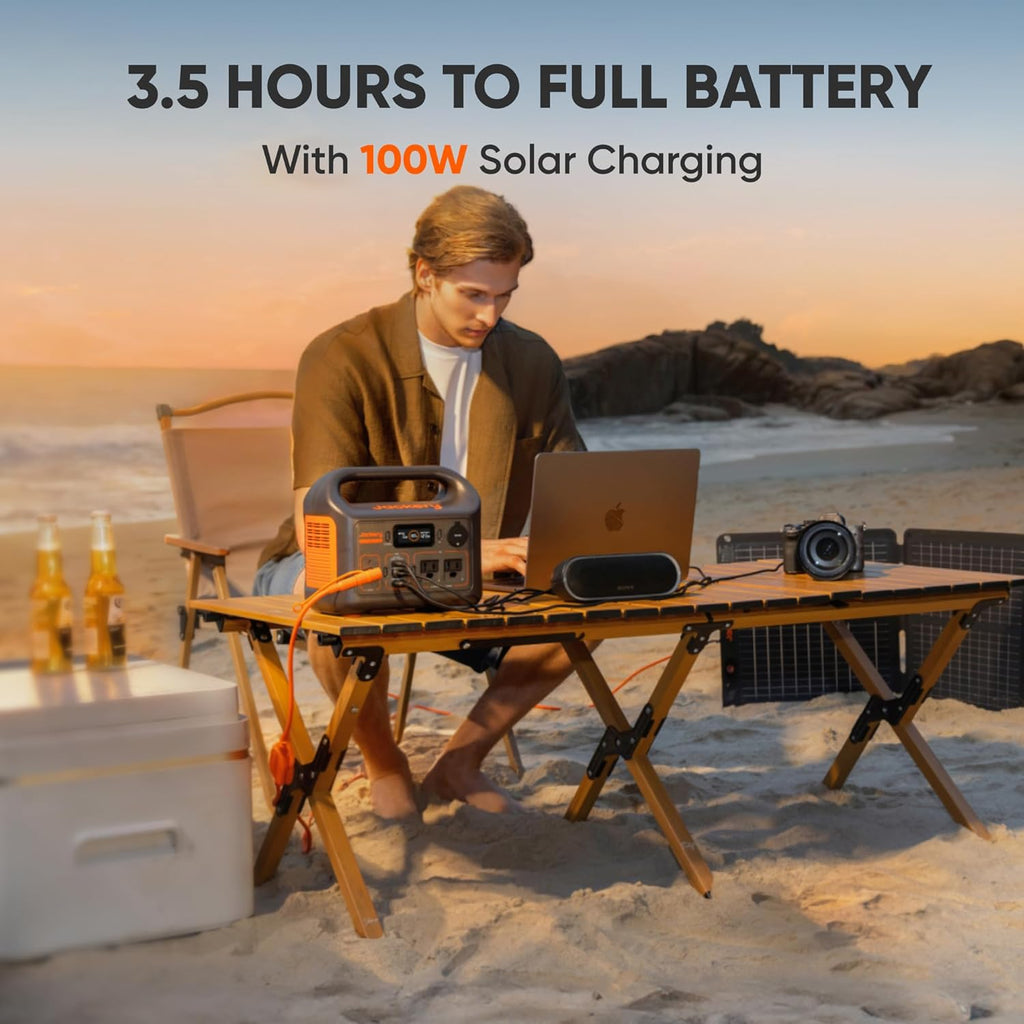Jackery Solar Generator 300, 292Wh Backup LiFePO4 Battery with Solar Panel SolarSaga 100W, 300W Pure Sine Wave AC Outlet for RV Outdoors Camping Travel Blackout(Extension Cable Included)