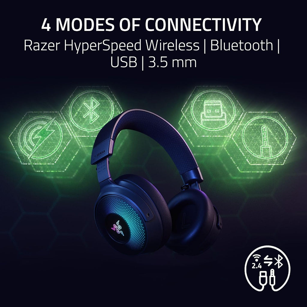 Razer Kraken V4 Pro Wireless Gaming Headset: OLED Control Hub - HD Haptics - 2.4GHz Wireless - Bluetooth - USB - 3.5 mm - Super Wideband Mic -(Renewed)