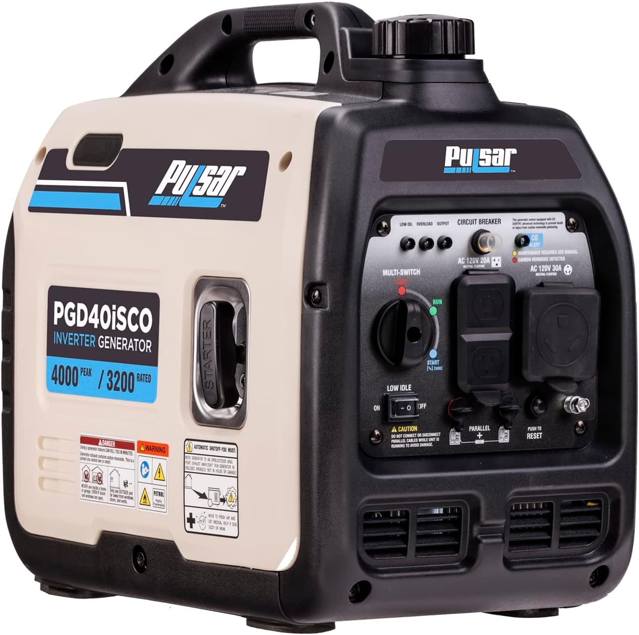 Pulsar PGD40ISCO Ultra Light Quiet 4000W Portable Gas Inverter Generator, white