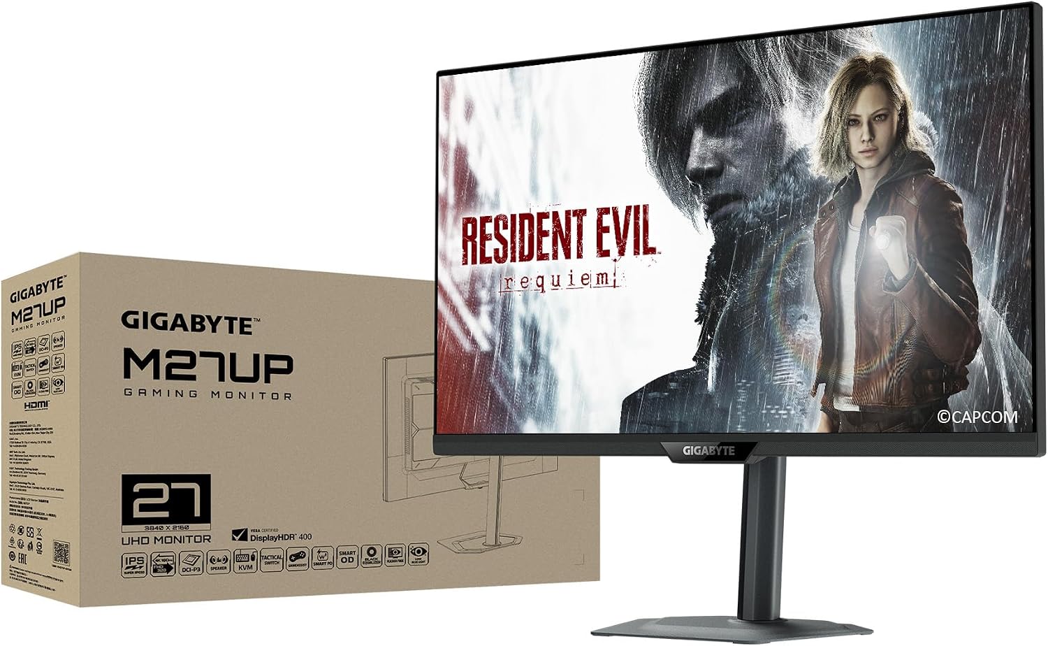 GIGABYTE - M27UP - 27' SS IPS Gaming Monitor - UHD 3840x2160-160Hz - 1ms GTG - AMD FreeSync Premium, G-SYNC Compatible - Dual Mode - Type C KVM - HDMI, DP, Type-C - Height and Tilt Adjustable -Black
