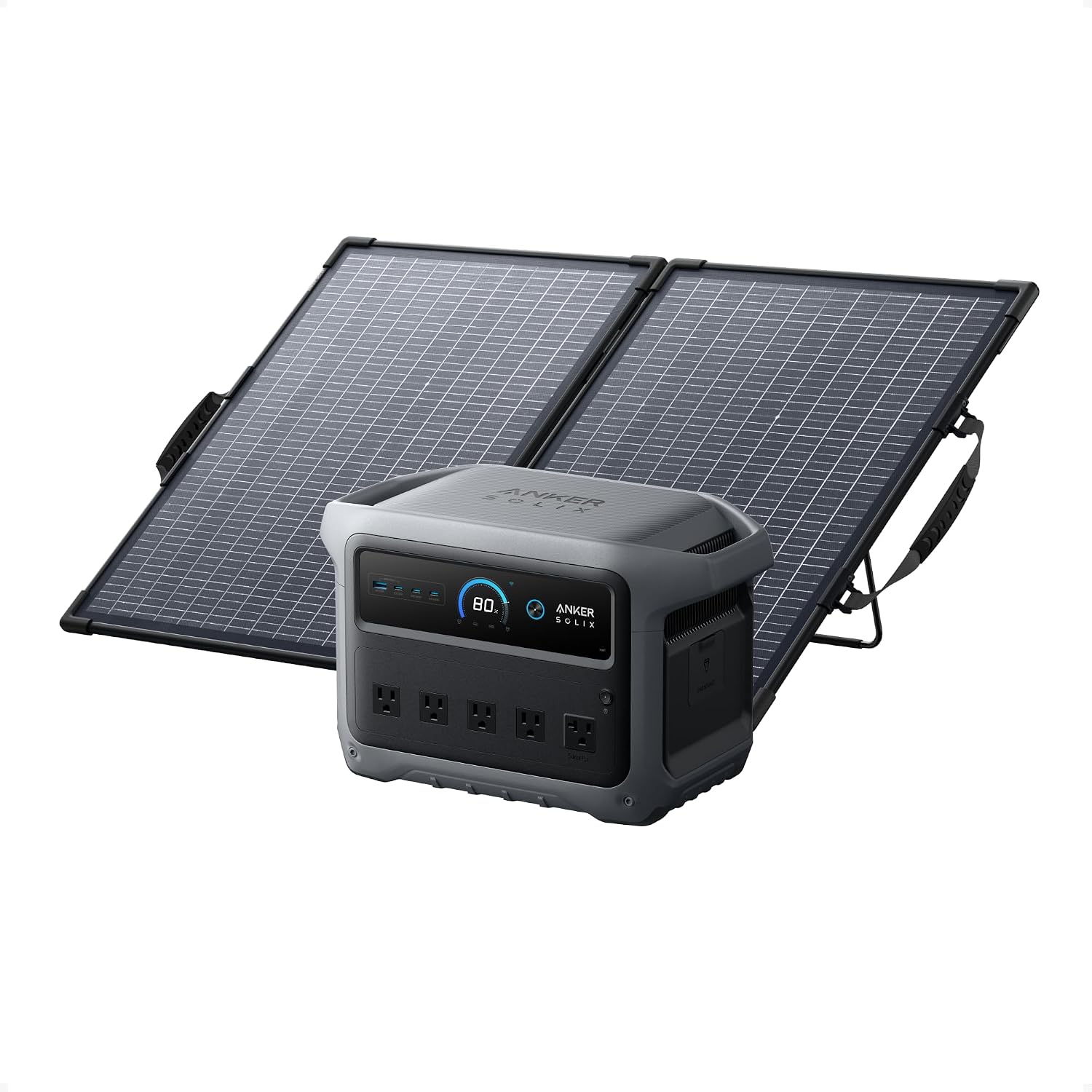 Anker SOLIX C1000 Gen 2 Portable Power Station with 100W Bifacial Solar Panel, 2,000W (Peak 3,000W) Solar Generator, Full Charge in 49 Min, 1,024Wh LiFePO4 Battery for Home, Power Outages, and Camping