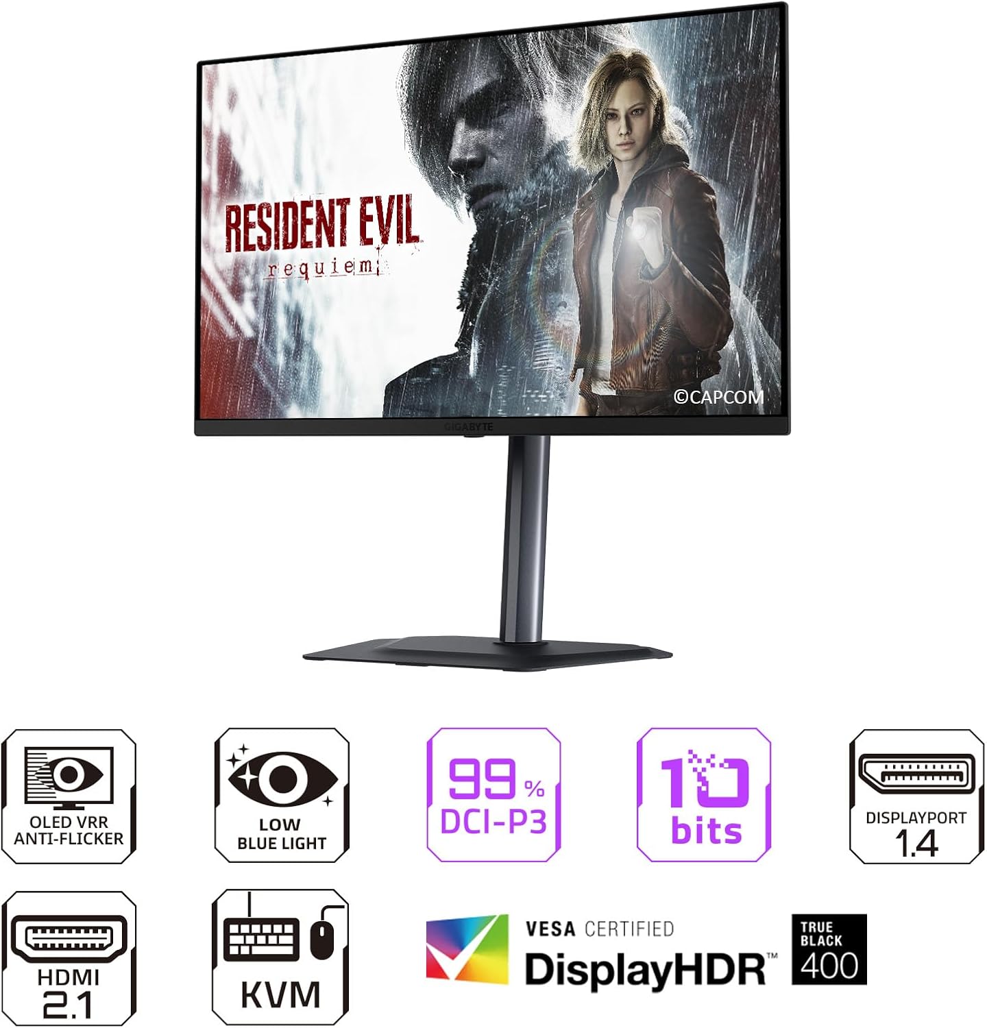 GIGABYTE - MO27Q2A - 27' QD-OLED Gaming Monitor - QHD 2560x1440-280Hz - 0.03ms GTG - AMD FreeSync Premium Pro, G-SYNC Compatible - Type-C KVM - HDMI, DP, Type-C - Height and Tilt Adjustable - Black