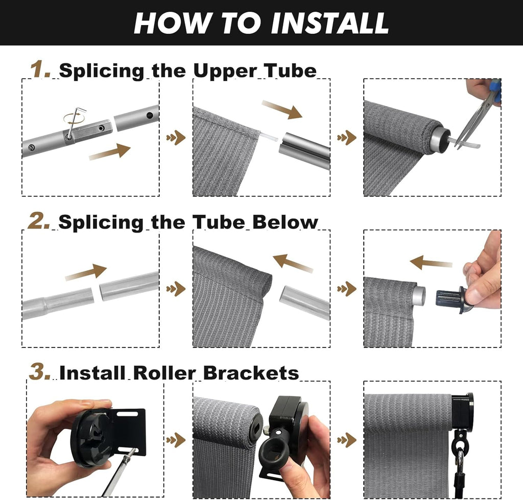 Artpuch Custom Size Outdoor Roller Shade 4' W x 8' H, Cordless Patio Shades Roll Up Outdoor Blinds with 5% Openness Solar Fabric Light Filtering for Porch, Gazebo, Pergola, Grey