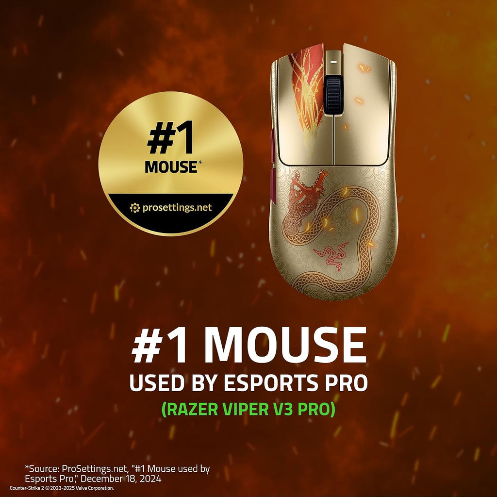 Razer Viper V3 Pro Wireless Esports Gaming Mouse: Symmetrical - 54g - 8K Polling - 35K DPI Optical Sensor - Gen3 Optical Switches - 8 Programmable Controls - 95 Hr Battery - Counter-Strike 2 Edition