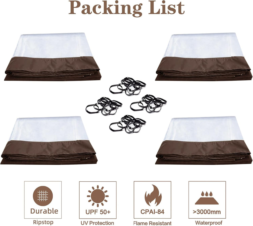 SCOCANOPY 10' x 12' Clear Window Gazebo Privacy Curtain Set for Lowe's Allen Roth 10X12 Gazebo Model #GF-12S004B-1 / GF-12S004BTO/ TPGAZ17-002,(Brown)
