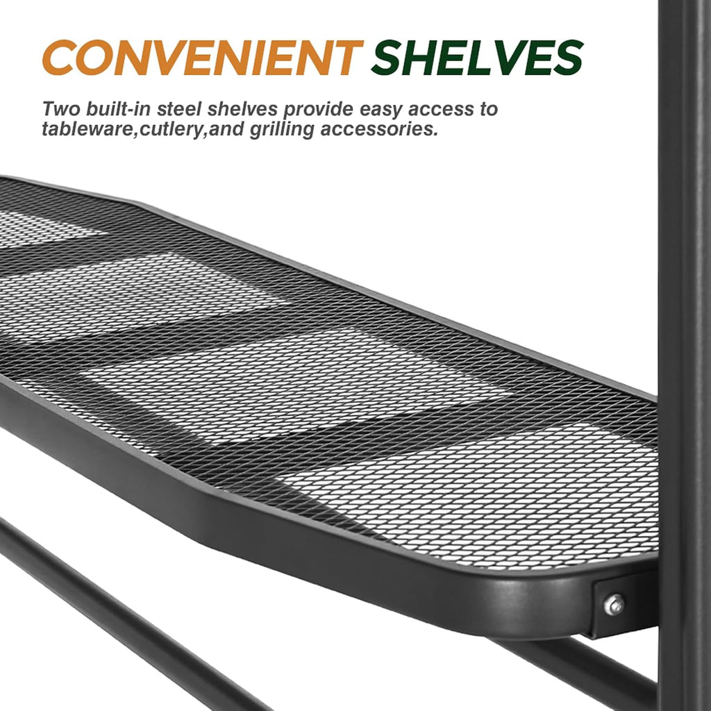 COOS BAY 8x5 Hardtop Grill Gazebo, Outdoor BBQ Canopy, Steel Frame Double-Tier Polycarbonate Roof with Side Shelves, Weather Resistant