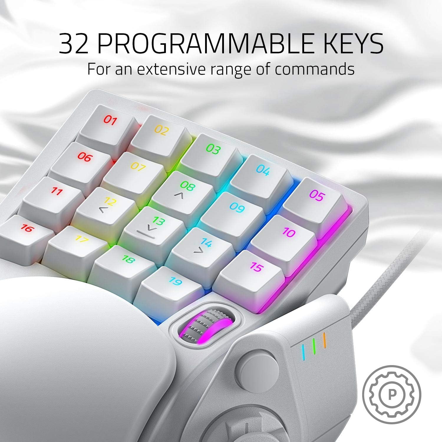 Razer Tartarus Pro Gaming Keypad: Analog-Optical Key Switches - Rapid Trigger - Adjustable Actuation - 32 Programmable Keys - Customizable Macros - Chroma RGB Lighting - Mercury White