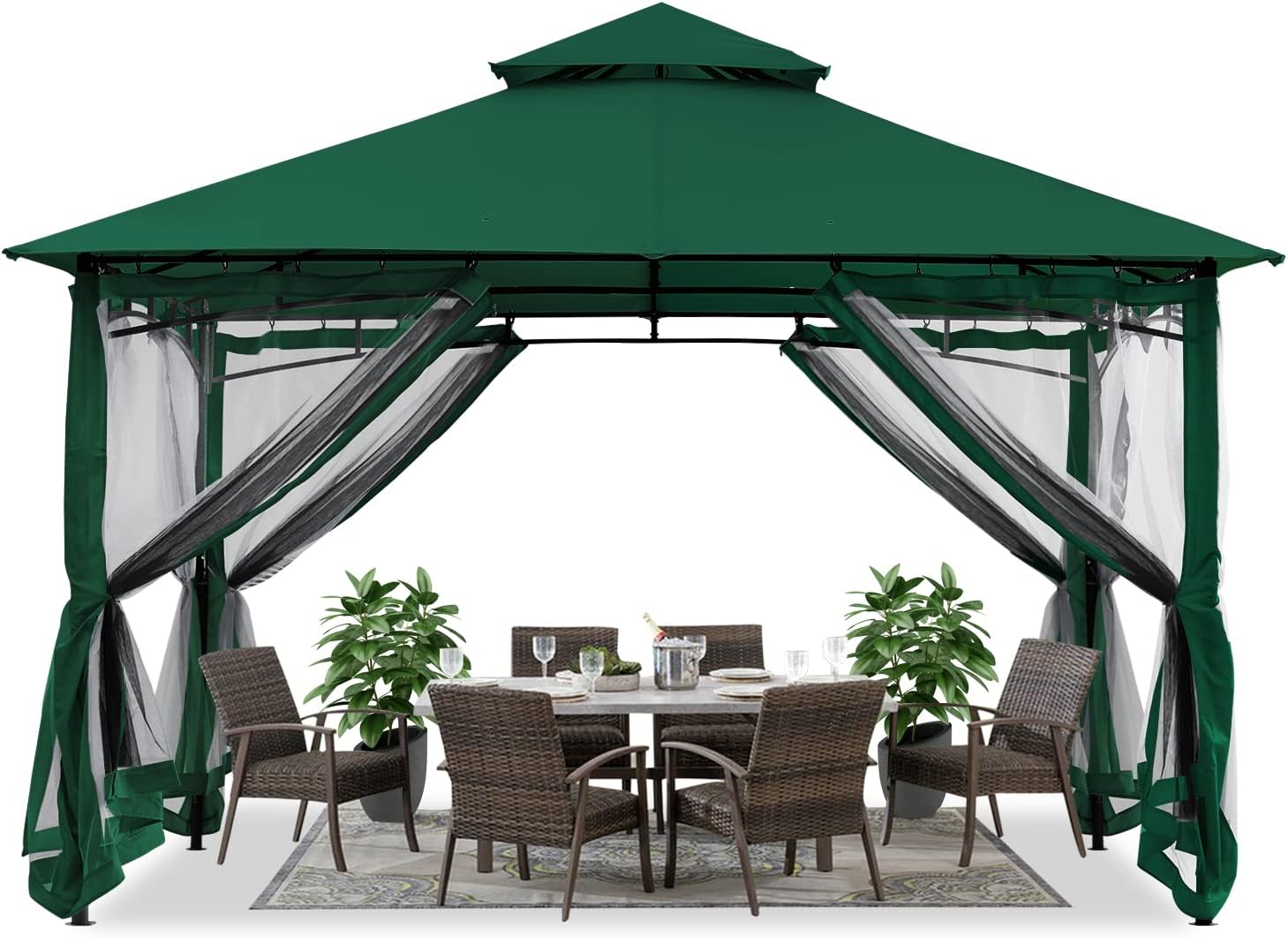 ABCCANOPY Gazebos for Patios 10x12 - Outdoor Steel Frame Gazebo with Mosquito Netting for Lawn Backyard Garden Deck (Forest Green)