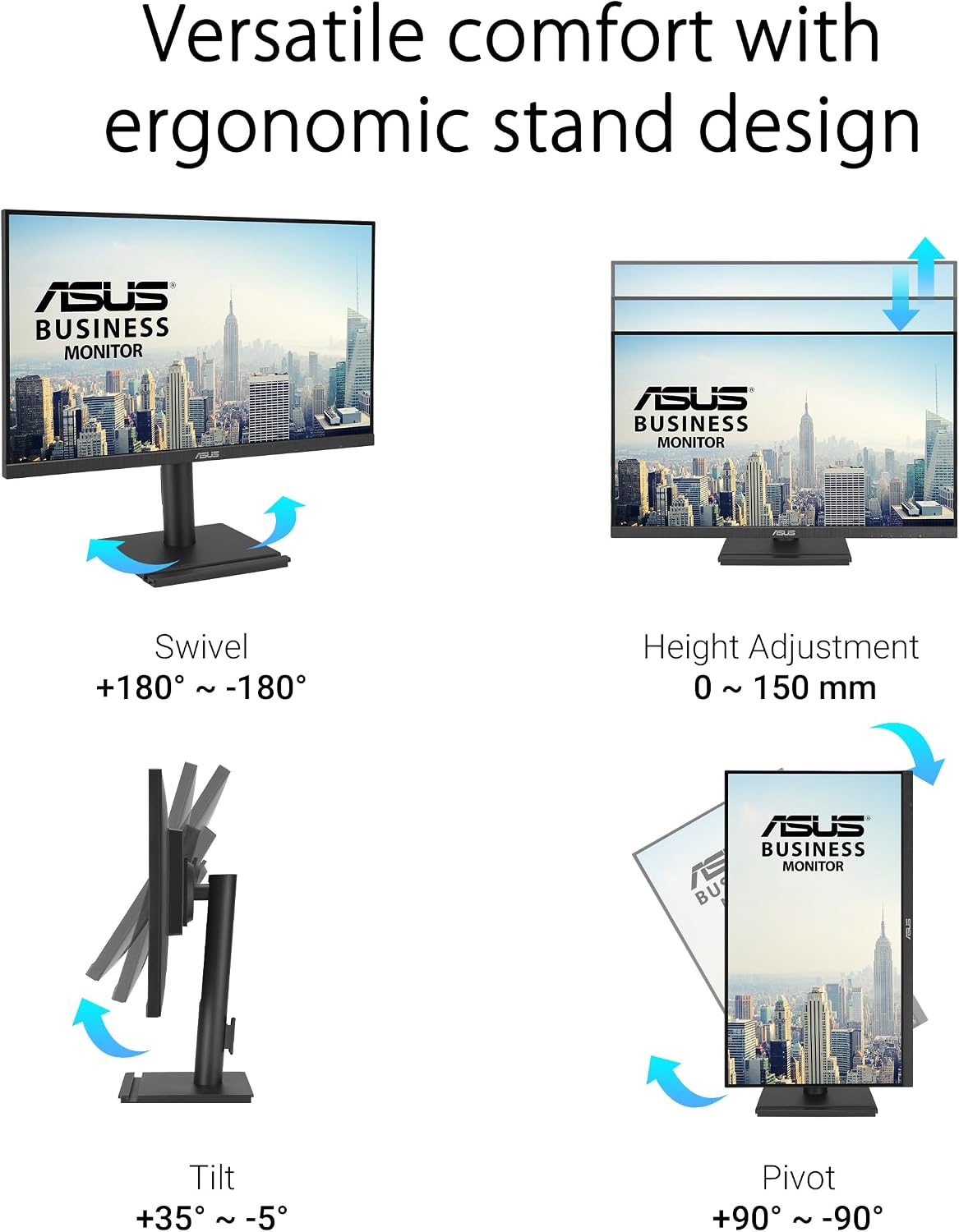 ASUS 27' 1080P Business Monitor (VA27DQFS) - IPS, 100Hz, 1ms, Adaptive-Sync, HDMI, DisplayPort, VGA, for Working and Gaming, Ergo Design, Blue Light Filter, Flicker Free, 3 yr Warranty TAA Compliant