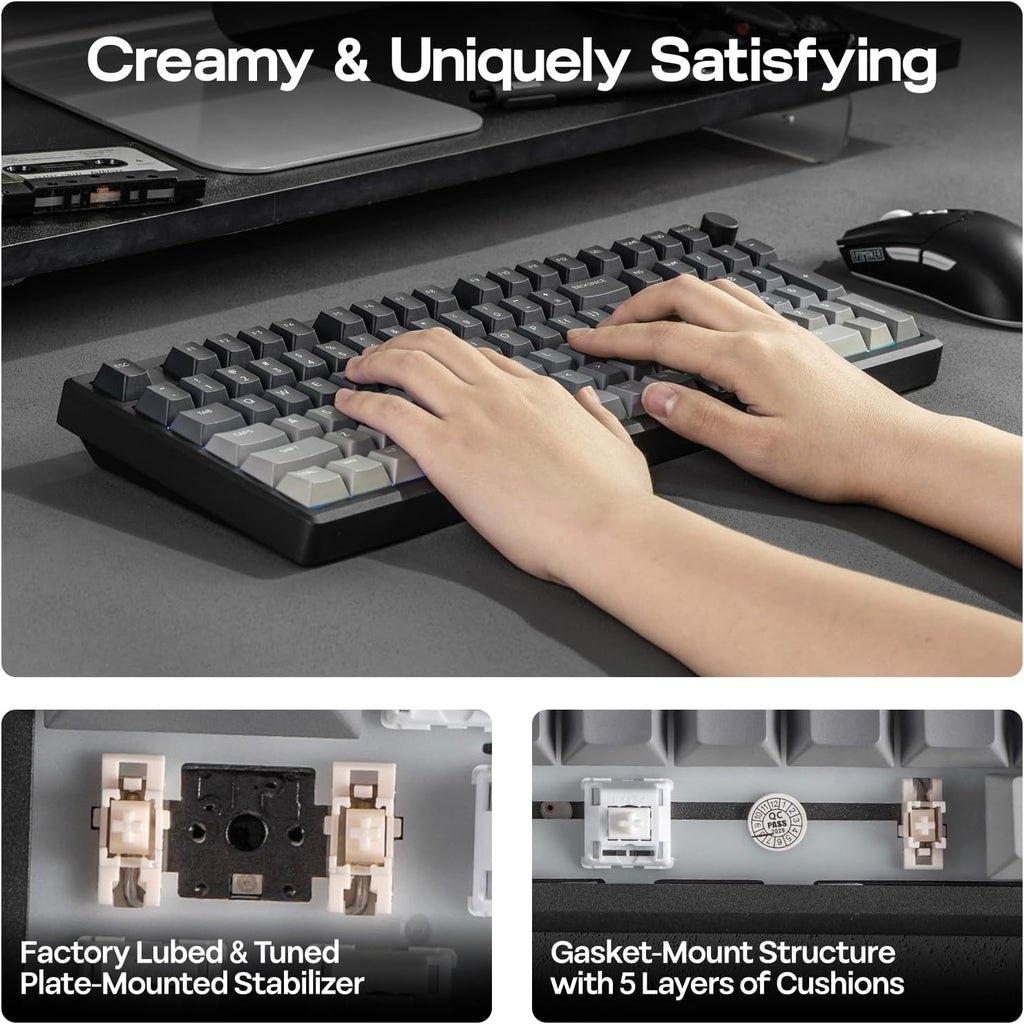 EPOMAKER Galaxy100 Lite QMK/VIA Gaming Keyboard with 8000mAh Battery and Numpad, 1800 Aluminum Mechanical Keyboard, USB-C/BT/2.4Ghz, Hot-Swap, Creamy Sound (Black, Wisteria Linear Switch)