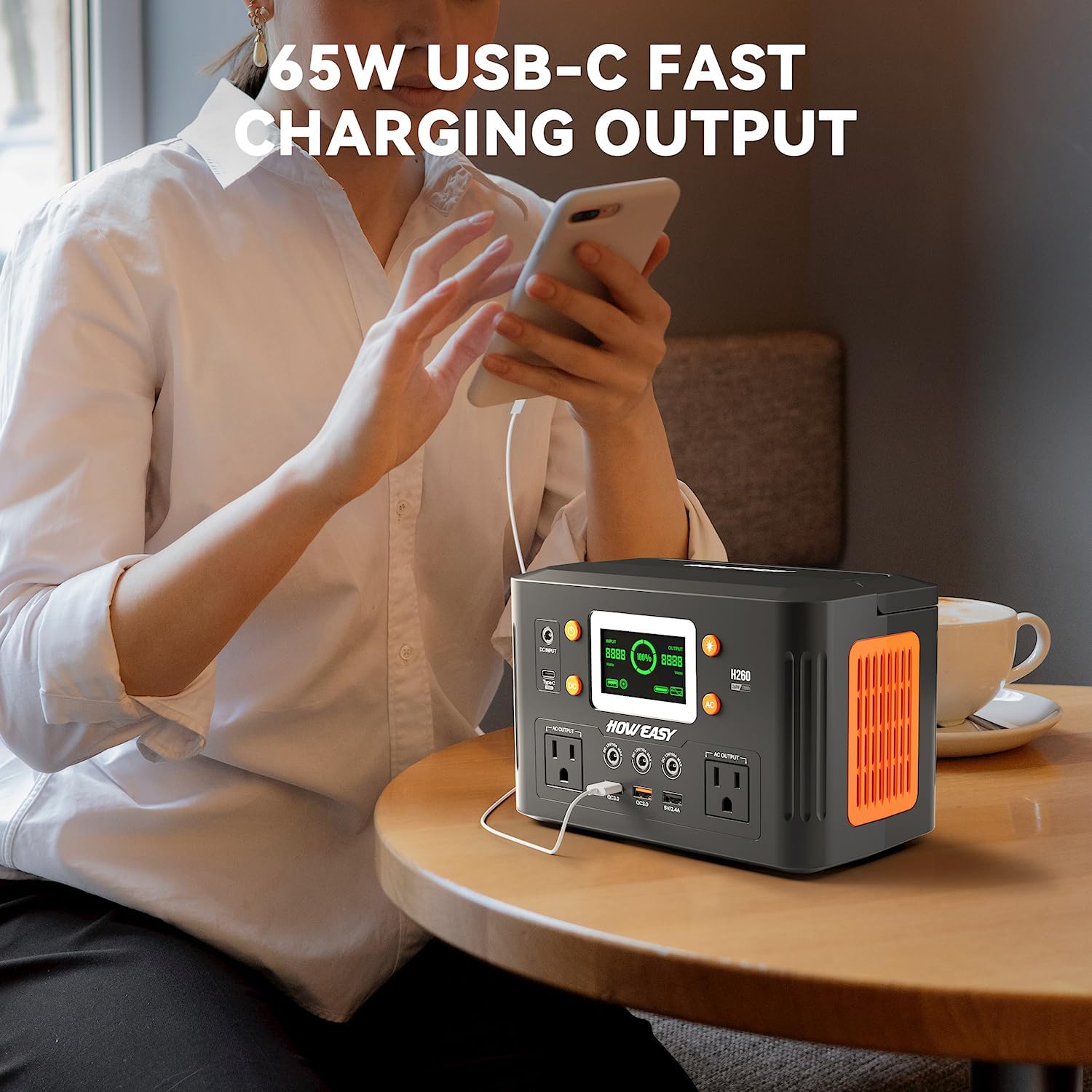 HOWEASY Portable Power Station,260W(500W peak) Solar Generator with PD 65W,110V Pure Sine Wave AC Outlet, 48000mAh Backup Lithium Battery for Outdoor Camping Travel Home Emergency