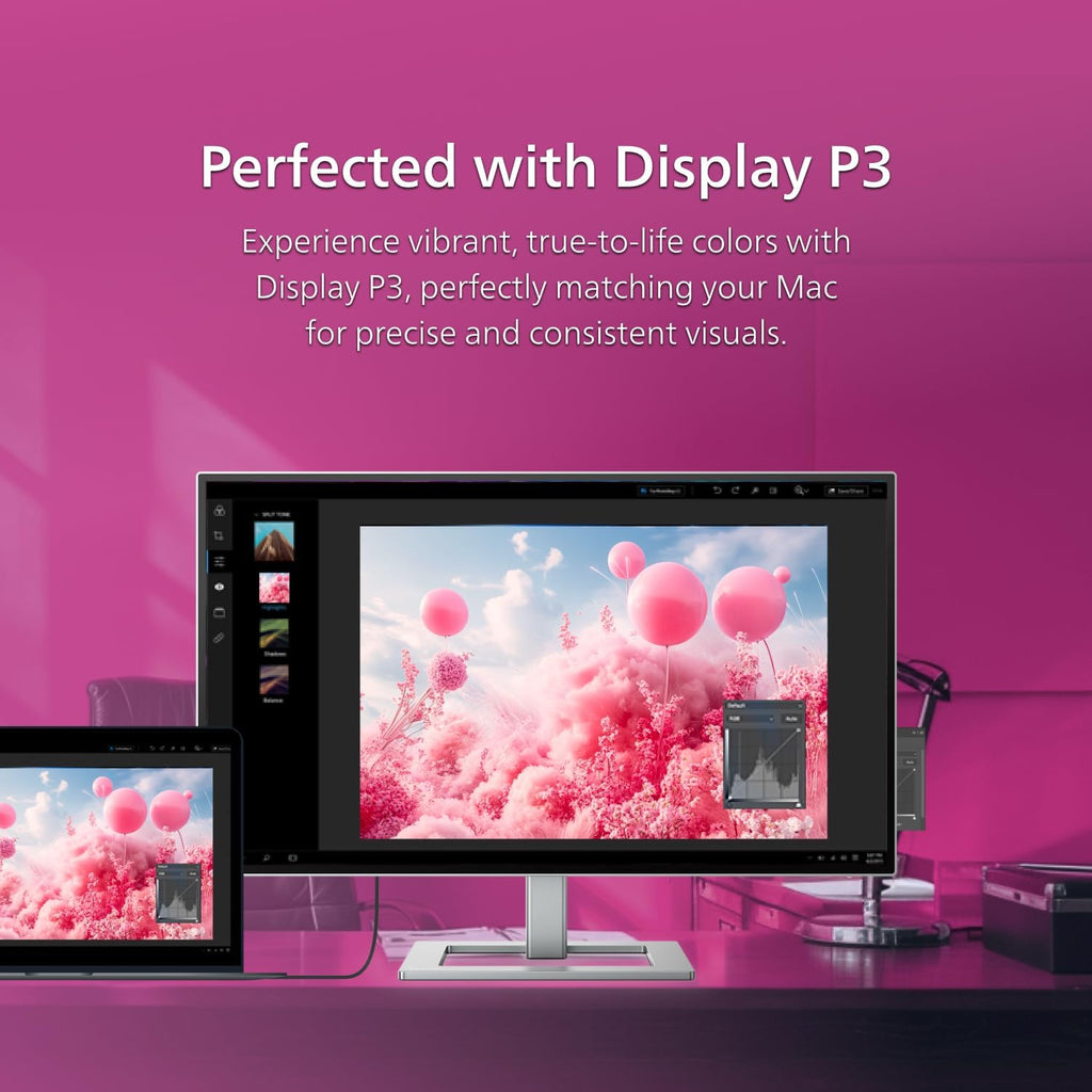Philips Brilliance 27E2F7903 27' 4K UHD IPS Black Display, Thunderbolt, PD 96W, Height Adjustable, Daisy Chain, Built in Speakers, MacBook/PC Compatible, 4-Year Advance Replacement