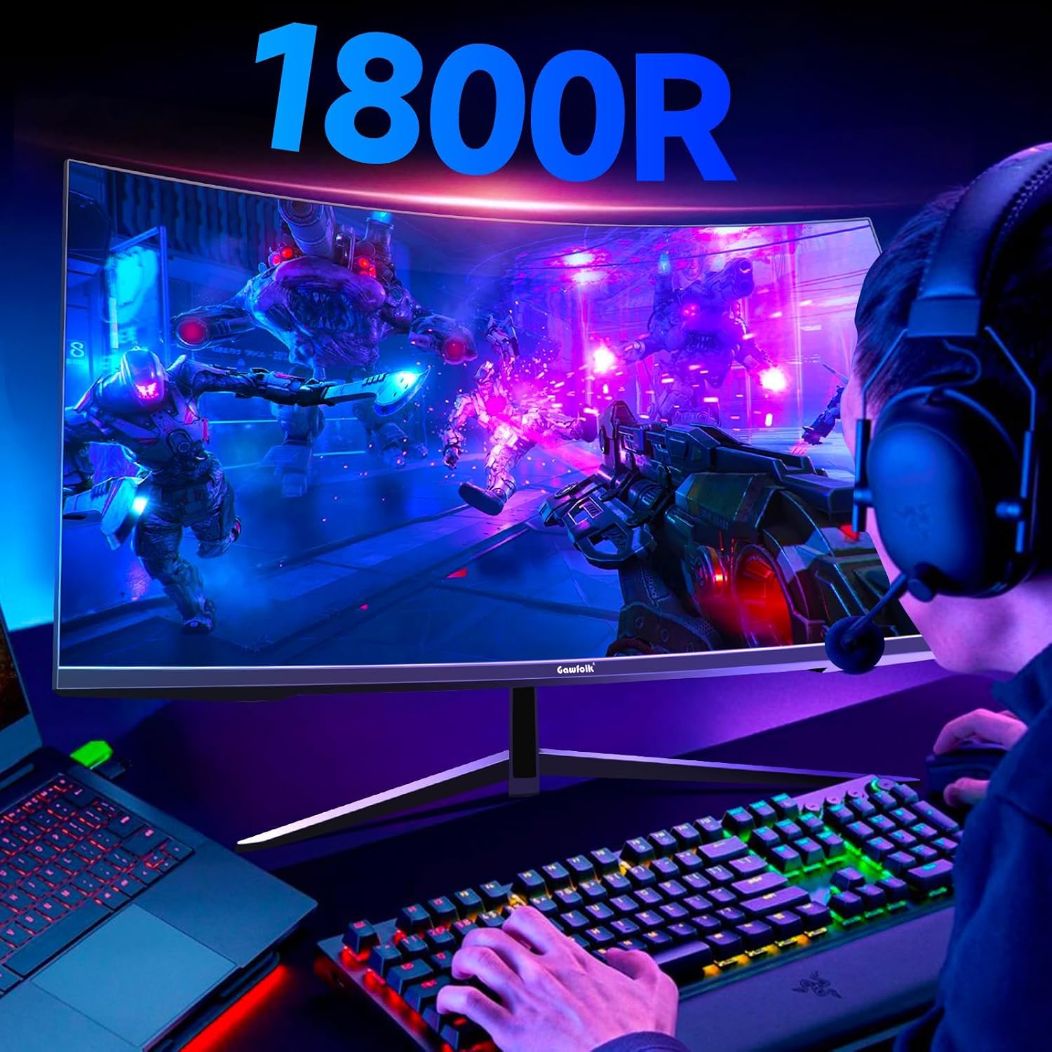 Gawfolk 32 Inch Curved Gaming Monitor 240Hz, 1800R PC Monitor Full HD 1080P, Frameless Computer Dispaly with Freesync and Eye Care Technology, Wall Mountable