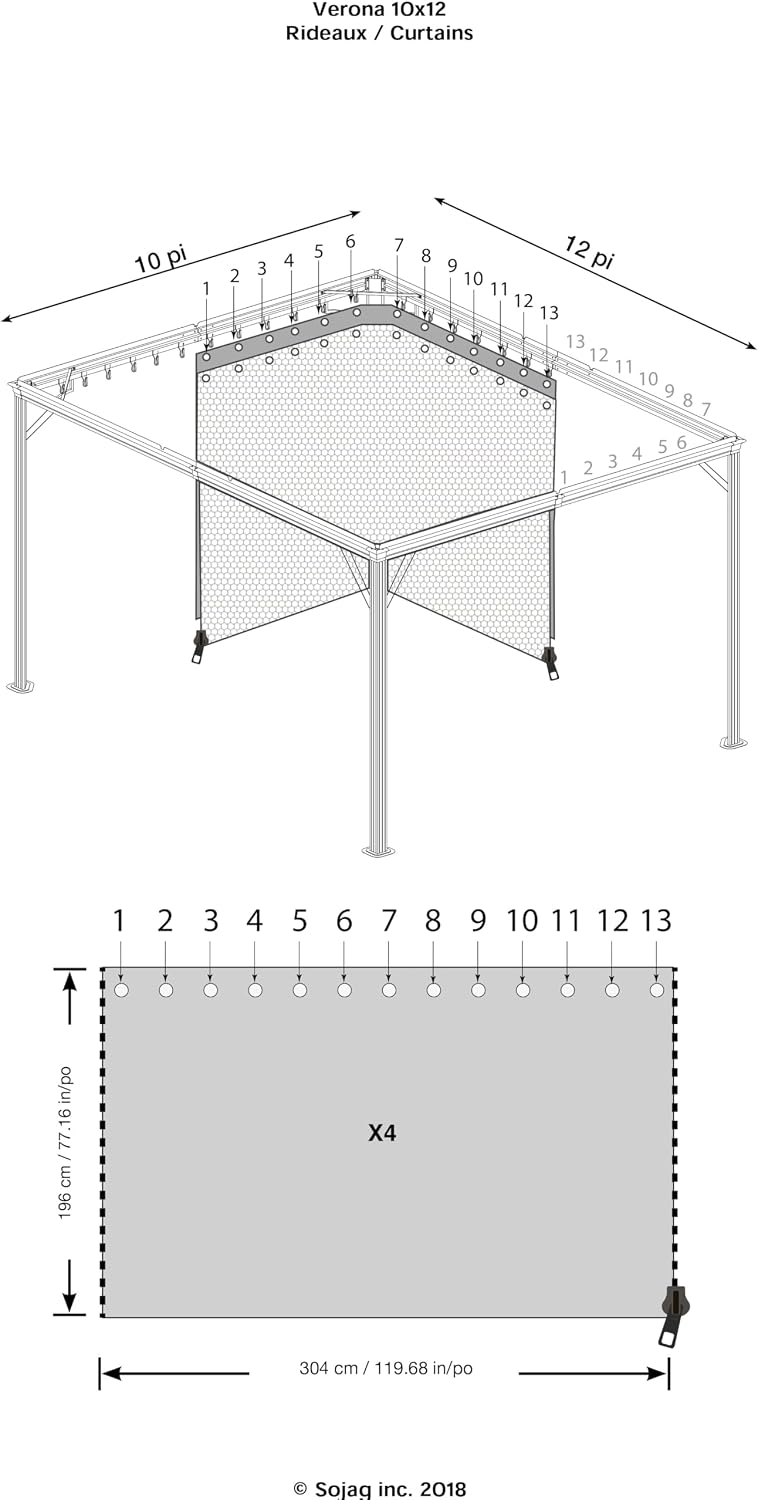 Sojag Accessories Set of 4 10' x 12' Curtains for Verona Outdoor Gazebo - Grey