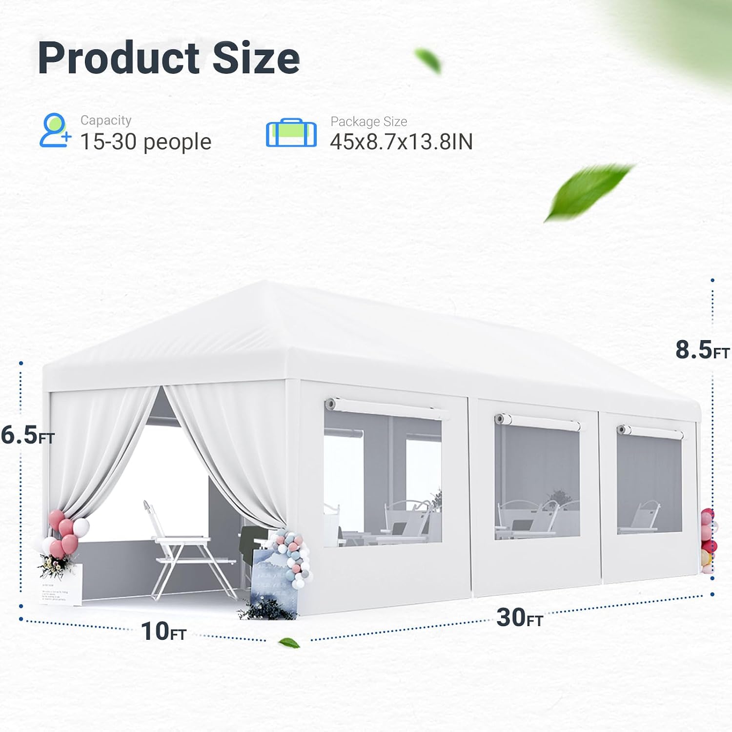 Quictent 10x30 Party Tent Gazebo Wedding Canopy Tent for Parties BBQ Shelter Pavilion with Removable Mesh Sidewalls & Elegant Church