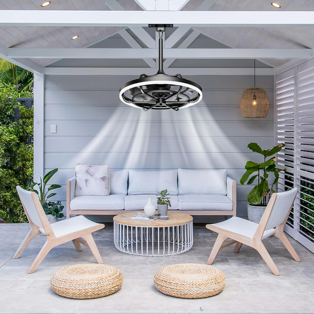 Outdoor Ceiling Fans with Lights for Patios Waterproof, 20' Gazebo Fan Outdoor Hanging & Hook-3CCT Dimmable LED,Black Plug in Caged Ceiling Fan with Light & Remote for Outside Porch, Pergola