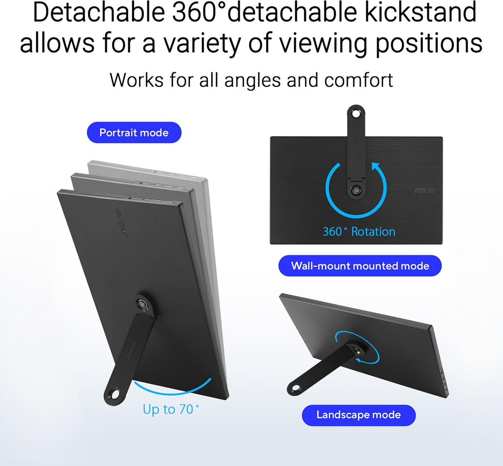 ASUS ZenScreen 15.6' Portable Monitor for Laptop (MB169CK) - Dual USB-C, Mini-HDMI, Plug & Play External Screen for Travel Dual Setup, Full HD, IPS, Anti-Glare Surface, 360° Kickstand, 3yr Warranty