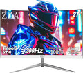 ZZA 27' Curved Gaming Monitor 300HZ Computer Monitor, FHD 1080p 1ms 1800R VA Screen, 99% sRGB, Support AMD FreeSync, Blue Light Filter, HDMI*2 & DP*2, VESA Mounting Compliant- White