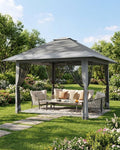 13x13ft Pop Up Gazebo, Outdoor Canopy Tent with Mosquito Netting, Heavy Duty Party Tent Shelter with Waterproof and Ultraviolet Double Roof for Backyard, Garden, Lawn and Deck (Grey)