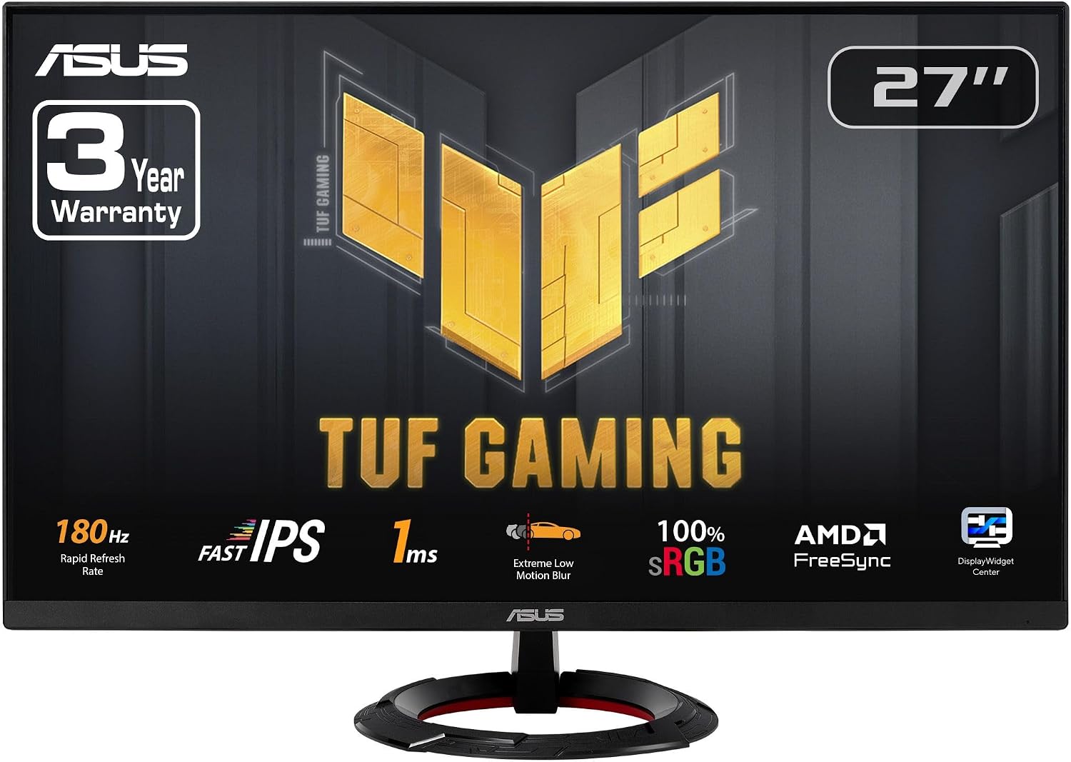 ASUS TUF Gaming 27' 1080P Monitor (VG279Q3R) - Full HD, 180Hz, Fast IPS, Extreme Low Motion Blur, 1ms, FreeSync, Variable Overdrive, Shadow Boost, Eye Care, 100% sRGB, 3 yr Warranty