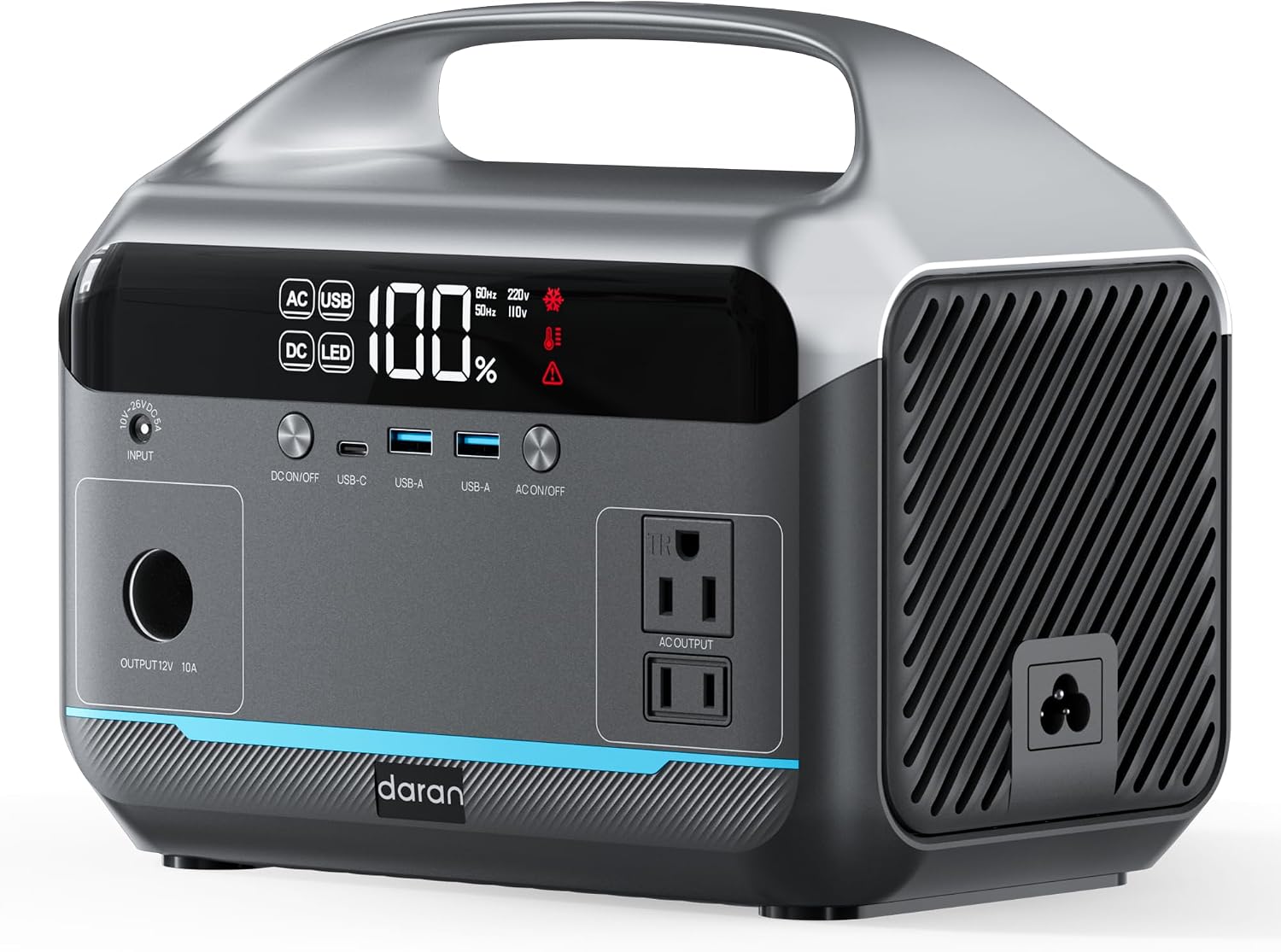 DaranEner Portable Power Station 600W, 288Wh LiFePO4 Battery Backup Power w/2×600W AC Outlets (1200W Surge), 2.2H Fast Charging, Solar Generator for Outdoor Camping/RVs/Home Emergency (Solar Optional)