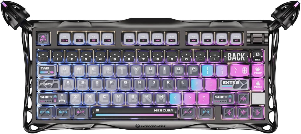 GravaStar Mercury K1 Pro Wireless Mechanical Gaming Keyboard, 75% Layout RGB Custom Keyboard, Electroplated Glossy Frame, Hot-Swappable Linear Switches – Cyberpunk Edition