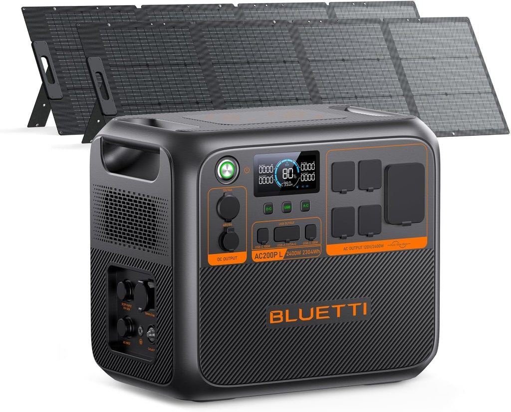 BLUETTI AC200PL Solar Generator with 2 200W Solar Panel (Ship Separately), 2304Wh Portable Power Station, Expandable to 8448Wh, 4 2400W AC Outlets (3600W Power Lifting), TT30 Output for RV, Outage